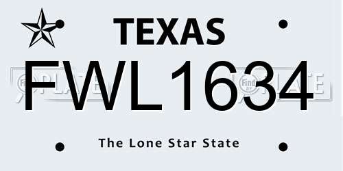 FWL1634 Texas License Plate