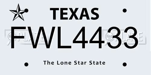FWL4433 Texas License Plate