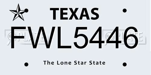 FWL5446 Texas License Plate