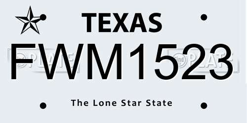 FWM1523 Texas License Plate