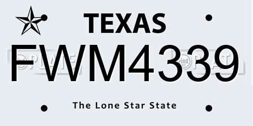 FWM4339 Texas License Plate