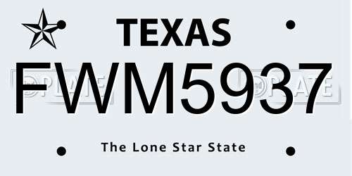 FWM5937 Texas License Plate
