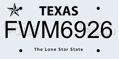 FWM6926 Texas License Plate
