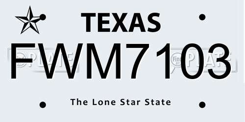 FWM7103 Texas License Plate