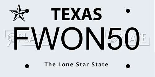 FWON50 Texas License Plate