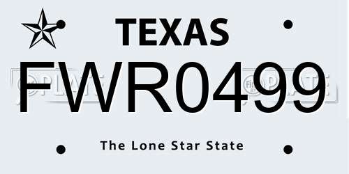 FWR0499 Texas License Plate