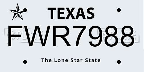 FWR7988 Texas License Plate