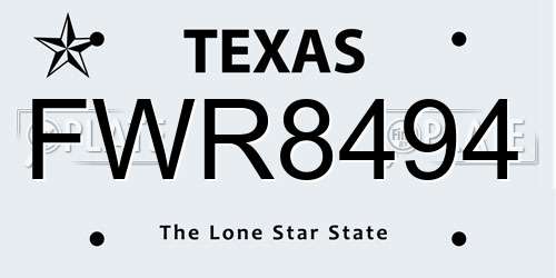FWR8494 Texas License Plate