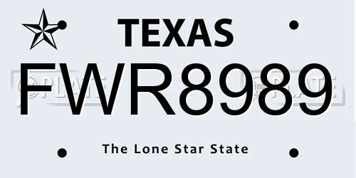 FWR8989 Texas License Plate