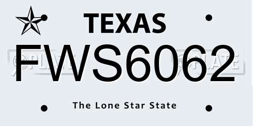 FWS6062 Texas License Plate