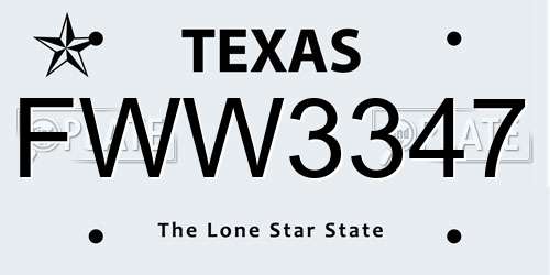 FWW3347 Texas License Plate