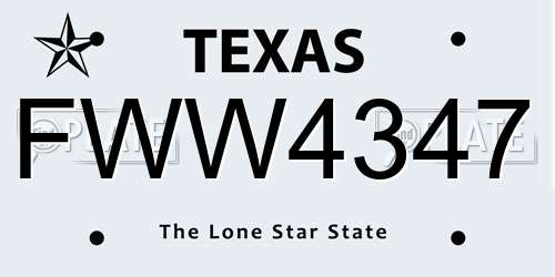 FWW4347 Texas License Plate