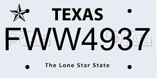 FWW4937 Texas License Plate