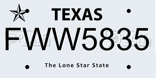 FWW5835 Texas License Plate