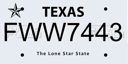 FWW7443 Texas License Plate