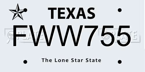 FWW755 Texas License Plate