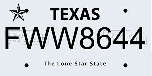 FWW8644 Texas License Plate