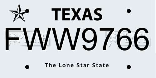 FWW9766 Texas License Plate