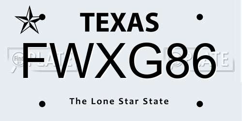 FWXG86 Texas License Plate