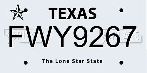 FWY9267 Texas License Plate