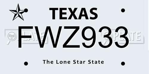 FWZ933 Texas License Plate