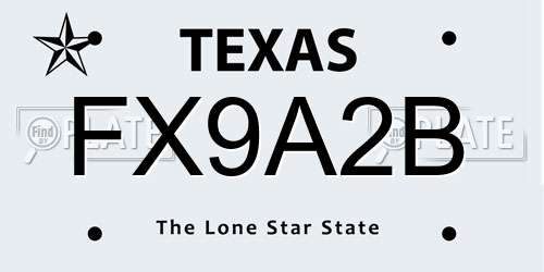 FX9A2B Texas License Plate