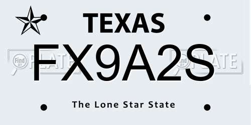 FX9A2S Texas License Plate