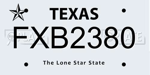 FXB2380 Texas License Plate