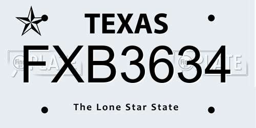 FXB3634 Texas License Plate