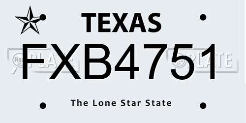 FXB4751 Texas License Plate