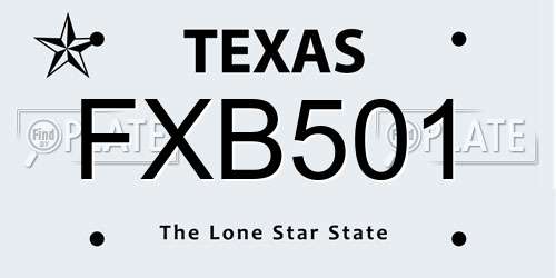 FXB501 Texas License Plate