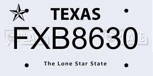 FXB8630 Texas License Plate