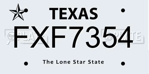 FXF7354 Texas License Plate