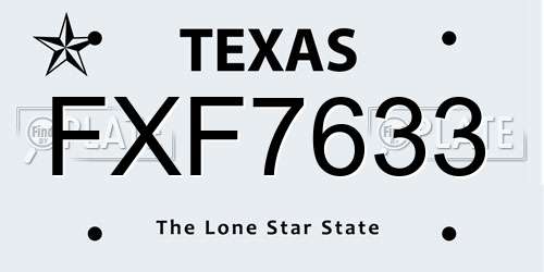 FXF7633 Texas License Plate