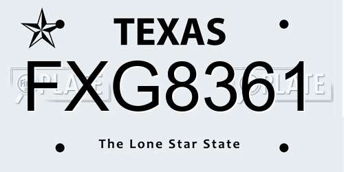 FXG8361 Texas License Plate