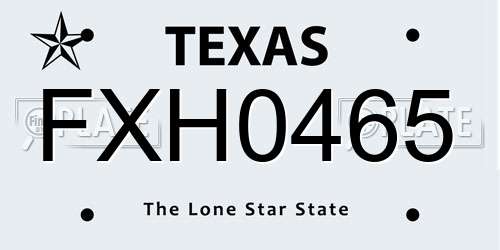 FXH0465 Texas License Plate