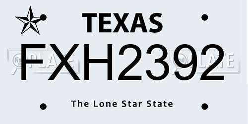 FXH2392 Texas License Plate