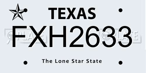 FXH2633 Texas License Plate