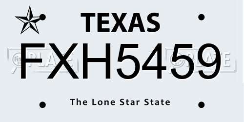 FXH5459 Texas License Plate