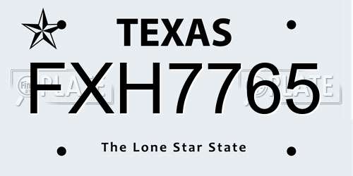 FXH7765 Texas License Plate