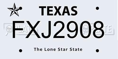 FXJ2908 Texas License Plate