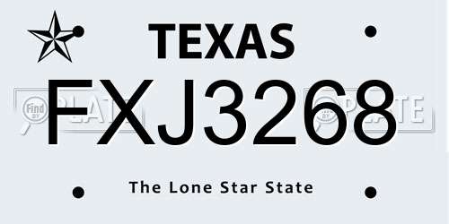 FXJ3268 Texas License Plate