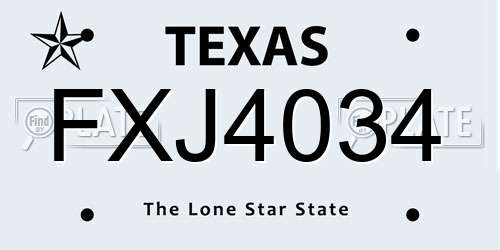 FXJ4034 Texas License Plate