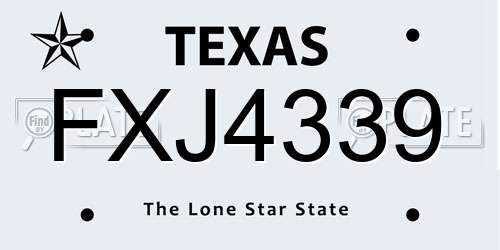 FXJ4339 Texas License Plate