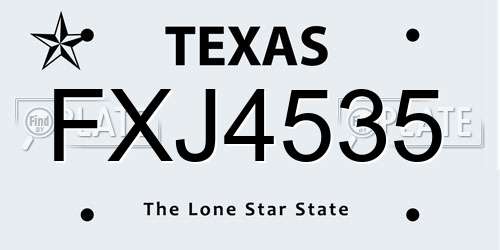 FXJ4535 Texas License Plate