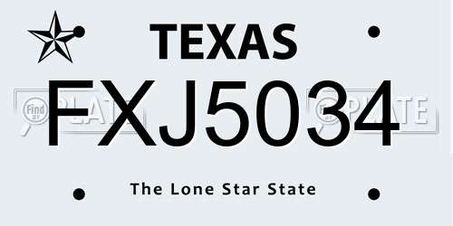 FXJ5034 Texas License Plate