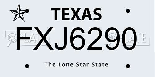 FXJ6290 Texas License Plate