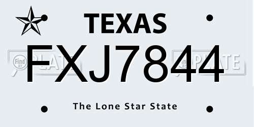 FXJ7844 Texas License Plate