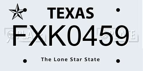 FXK0459 Texas License Plate