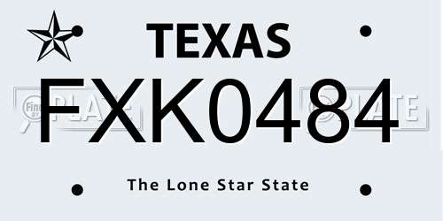 FXK0484 Texas License Plate